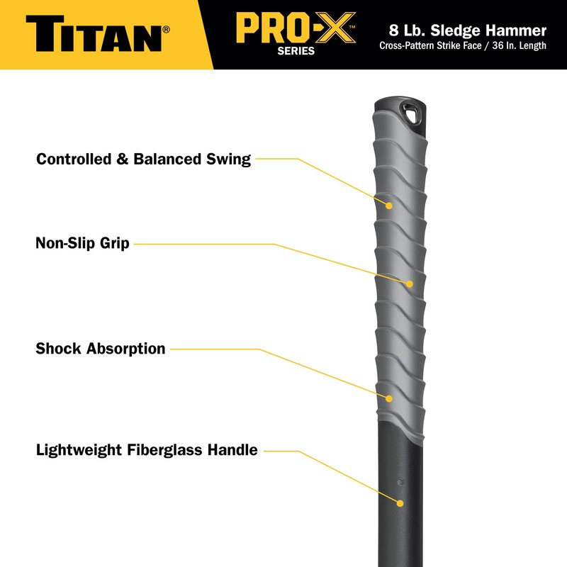 Titan Pro-X 63018 8lb Sledge Hammer, Dual-Face Sledge with Cross-Pattern