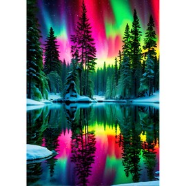 DPHERO Aurora Borealis Diamond Painting Kits for Beginners Adults,5D DIY Reflection Diamond Art Kits,Round Full Drill Diamond Painting Art,DIY Painting by Numbers Diamond Art Painting 12x16 inch