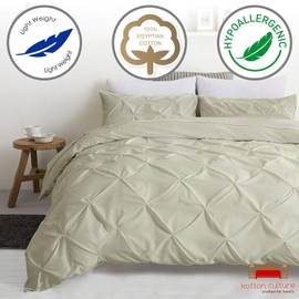 Kotton Culture Pinch Pleated Duvet Cover 100% Egyptian Cotton 600 Thread Count with Zipper & Corner Ties Tuffed Pattern Pintuck Decorative (California King/King, Ivory)