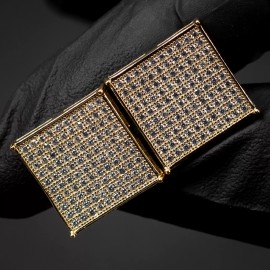 Street Knitted Men's 14K Gold Plated Iced Micro Pave Large Square Screw Back Stud Earrings