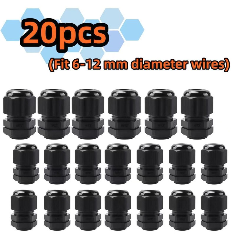 20 Pcs 1/2 NPT Black Nylon PA66 IP68 Waterproof Adjustable