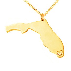 Meiligo 18K Gold Silver Country Map Charm Pendant Florida State Map Necklace Jewelry (Gold)
