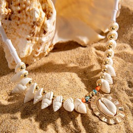 Fashband Boho Starfish Necklace Colorful Beaded Seashell Necklaces Beach Necklace Chains for Women (E)