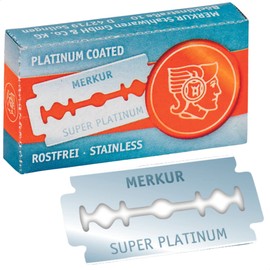 MERKUR Razor Blade Stainless Steel Super Platinum Silver 910 (Pack of 10) | Classic Double-Sided Razor Blade with Platinum Coating | Ideal for Wet Shaving | Stainless Steel | Made in Germany