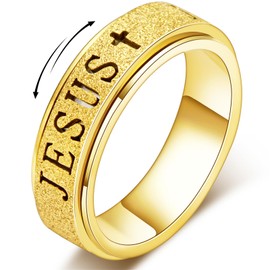 Fidget Spinner Anxiety Ring for Women: Fidget Toys Adults Cute Jesus Thumb Ring Stainless Steel Gold Size 8