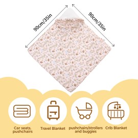 LAT Swaddling Blanket for Baby Seat, 90 x 90 cm, Universal Baby Blanket for Newborns, Cuddly Blanket with Hood, Baby Blanket for Pram, Buggy, Car Seat (Rabbit and Flowers)