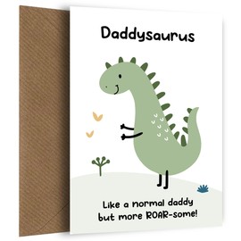 Daddy Birthday Cards from Son or Daughter - Daddysaurus Card - Green Dinosaur Bday Card for Dad from Little Boy, Girl or Toddler for Daddy, Step Dad or Father's Day Card