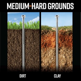 GroundGrabba Junior Stake Kit | Heavy Duty Screw-in Ground Anchors, for Tents, Outdoor Camping, and Backpacking | 4 Stakes, The Fang (4), Pigtail (4), 15mm Hex Driver (1)