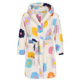Childlike Me Girls Fleece Hooded Robes Soft Plush Bathrobe for Kids 2-16 Years White Flower 7-8 Years