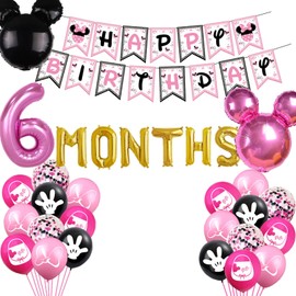Pink Half Birthday Decorations Girls 6 Months Balloons Girls Half Way to First Banner for Girls 1/2 Birthday Baby Shower Party Supplies Decorations