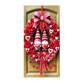 BlissYard Red Valentines Door Cover Hello Love Gnome Door Banner Decorations Backdrop Red Heart Valentines Front Door Hanging Banner Photography Background for Valentine's Day Wedding Anniversary