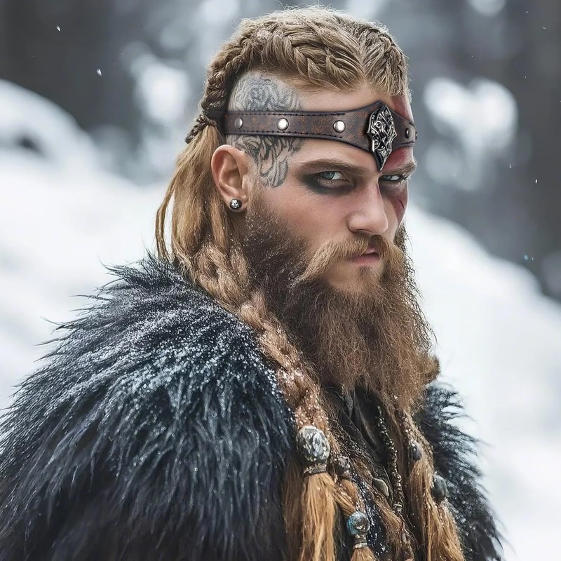 L'VOW Viking Leather Headpiece Medieval Adjustable LARP Headband Pirate Cosplay