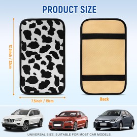 Cow Print Car Center Console Cover, Cute Armrest Mat Cushion Pad, Automotive Interior Accessories for Most Vehicle, SUV, Truck Arm Rest Box (Cow, Black)