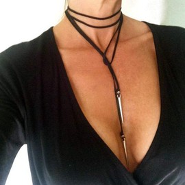Sakytal Boho Long Black Choker Necklace layered Chain Choker Necklaces for Women