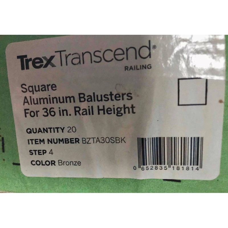 Trex Transcend BRONZE SQUARE ALUMINUM Replacement Baluster for 36" Rail