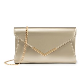 Milisente Clutch Bags For Women Wedding Leather Evening Bag Metallic Shoulder Purse (Patent Leather Gold)