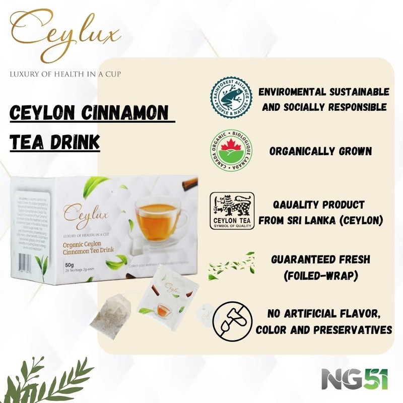 Ceylux,Premium Organic Ceylon Cinnamon Tea Drink | 100% Organic |