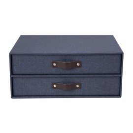 Bigso Birger 2-Drawer Canvas Fiberboard Easy Pull Handle Document Letter Box, 5.7 x 13 x 9.8 in, Blue
