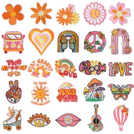 Pack of 25 Hippie Patches for Iron-On Children's Groovy Boho Iron-On Patches for Clothes, Jackets, Jeans, Shirts, Backpack, DIY