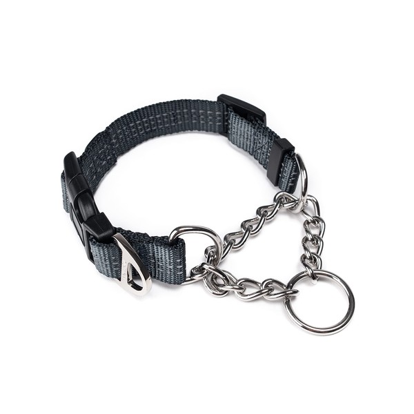 Mighty Paw Martingale Dog Collar 2.0 | Trainer Approved Limited Slip Collar with Stainless Steel Chain & Heavy Duty Buckle - Modified Cinch Collar for Gentle & Effective Pet Training - Large, Grey