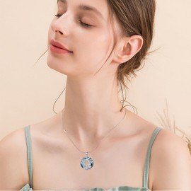 TOUPOP Highland Cow Necklace for Women 925 Sterling Silver Tree of Life Pendant Necklaces 2 Highland Cow Jewelry Blue Crystal Birthday Christmas Gifts for Women Mom Daughter Sister