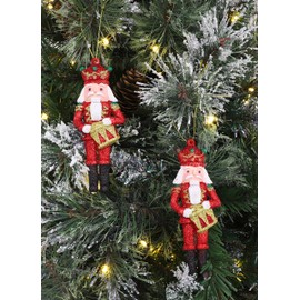 Toyland® Pack of 2 - 13cm Glittery Nutcracker Baubles - Red, Green, Gold & White Glitter – Christmas Tree Decorations