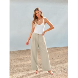 AUTOMET Wide Leg Dress Pants Womens Work Business Casual Palazzo Summer Flowy High Waisted Trousers Slacks 2024 Fall Fashion Suit Pant Dressy Outfits Office Professional Clothes Light Khaki S