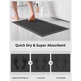 YIHOUSE Ultra Thin Bath Mat -24"x 16" Super Absorbent Quick Dry Thin Bathroom Rugs Fit Under Door, Non Slip Rubber Backed Mat Washable Bathroom Floor Mats for Shower Room,Sink, Dark Grey