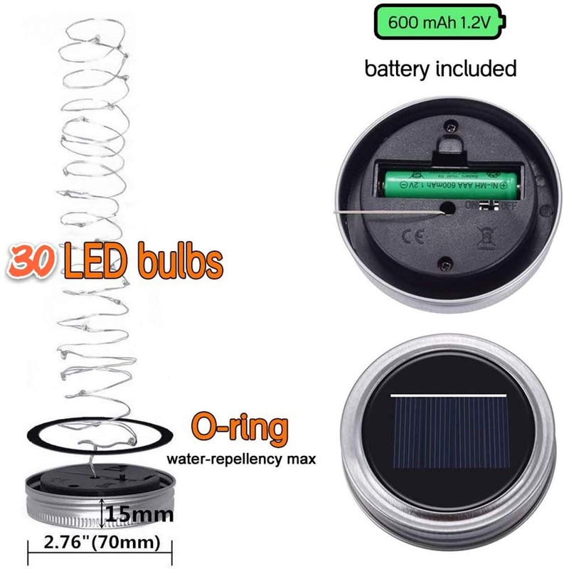 SunKite Solar Mason Jar Lights(NO Jars), 12 Pack 30 LED