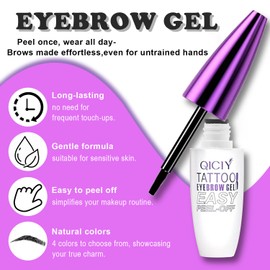 2pcs Easy Peel-Off Eyebrow Gel- Waterproof & Sweatproof, Tattoo Eyebrow Gel Easy Peel Off, Anti-Smudge and Long-Lasting Makeup, Eyebrow Shape is Clearer and More Three-Dimensional (03# Grey Brown)