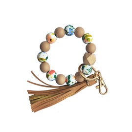 ollyia Bright Colors Silicone Beaded Car Key Chain Key Rings Bracelet Wristlet for Women (Apricot)