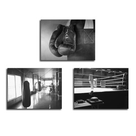 Boxing Wall Art Black and White Pictures Gym Bar Decor Canvas Sports Boxers Or Man Cave Fitness Men Boys Room Office Artwork Gift (Boxing, 12x16inch x3)