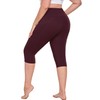 Plus Size Capri Leggings for Women with Pockets, Deep Wine