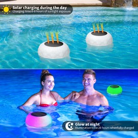 Qoolife Pool Chlorine Floater with Solar Light, Chlorine Tablet Floater for Pool Fit 1" and 3" Tablets, Floating Chlorine Dispenser with Remote and Adjustable for Pool Spa Hot Tub