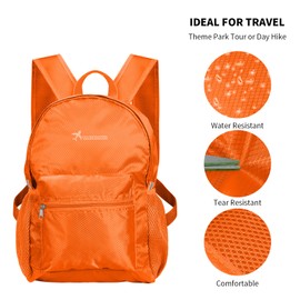 Lightweight Foldable Backpack Small Waterproof Hiking Rucksack Durable Packable Backpacks for Women Men Outdoor Hiking Biking Travelling Walking Camping (Medium-Orange)