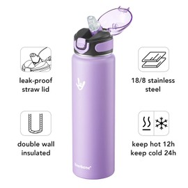 Enerbone 32 oz Insulated Water Bottle, Stainless Steel Bottle with Carrying Strap, Double-Wall Vacuum Insulation Design, Leakproof Sports Bottle with Straw, Keep Drinks Cold or Hot for Hours
