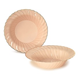 " OCCASIONS " 240 Bowls Pack, Heavyweight Wedding Party Disposable Plastic Bowls (12oz Soup Bowl, Blossom in Blush & Gold)