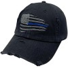 Peerless Embroidery Distressed Blue Line Flag Vintage Buckle Back Hat