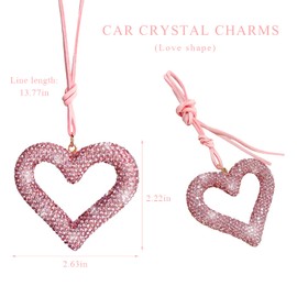 FSTURIOS Bling Heart Car Hanging Accessories, Crystal Diamond Heart Pendant Rear View Mirror Charm, Cute Rhinestone Heart Decor Auto Interior Hanger Lucky Ornament for Women Men (Pink)