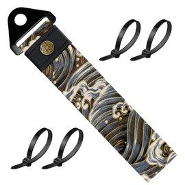 DXNQ Racing Tow Strap, Car Modification JDM Sports Bumper Decorative Traction Rope Trailer Belt, High Strength Nylon Universal Towing Strap Trailer Hook for Front or Rear Bumper (Waves Black)