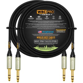 2 Units - 10 Foot - WBC-PRO-Quad Ultra-Silent Ultra-Flexible Balanced Star-Quad Cable with Amphenol QS3P-AU ¼ Inch (6.35mm) Gold Straight TRS Stereo Phone Plugs & Black Tweed Jacket