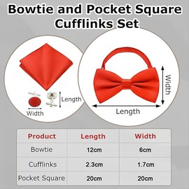 AHEJIOO Men's Red Bow Tie, Bow Tie and Pocket Square Red Cufflinks Sets, Bow Tie, Red Bow Tie, Red Bow Tie, Red, Men's Adjustable Bow Tie for Wedding Party (Red), red