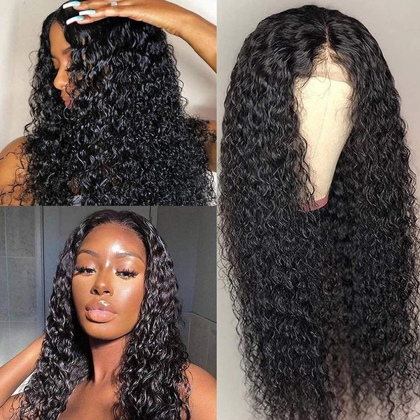 Real Hair Wig Curly Lace Front Wigs Human Hair 150% Density Curly Real Hair Wig 4x4 Kinky Curly Lace Closure Wigs Pre Plucked With Baby Hair Brazilian Kinky Curly Huan Hair Wig 16 Inches (40.6 cm)