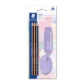 STAEDTLER 61 SBK3 PA Noris pastel stationery set with 3 Noris pencils, 1 sliding eraser and 1 double-hole tub sharpener