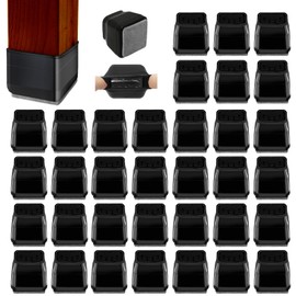 36Pcs Black Square Chair Leg Floor Protectors, High Elastic Felt Furniture Pads for Hardwood Floors, Silicone Floor Protectors for Chairs, Chair Leg Caps Covers Socks (Transparent, Small)