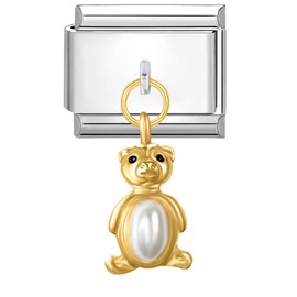 Quiges - 9 mm Italian Style Charm Module Stainless Steel Bear for Italian Bracelets, Tin, No Gemstone