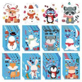 XZENTIRA 32 Sheets Winter Stickers for Kids,DIY Make Your Own Animal Sticker Sheets with Snowman, Penguin, Reindeer for Classroom Winter Decorations, Crafts, Party Favors, Gift Bags