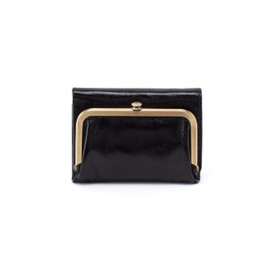 HOBO Robin Leather Compact Trifold Wallet with Zip Pocket, Cash Money Slot, Credit Card Organizer, and Fashion Frame Coin Pouch, Black