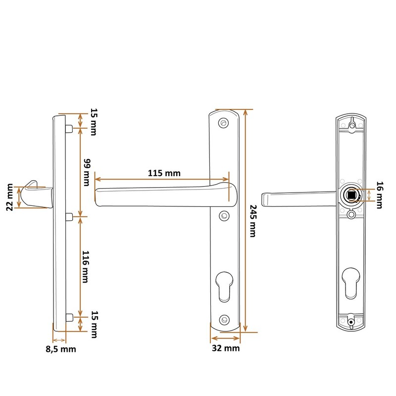Parentartikel, Door Handle, Handle Fitting, 92 mm
