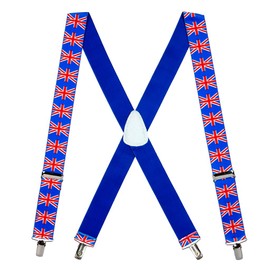 Suspender Store Novelty United Kingdom Flag Suspenders - 1.5-Inch Wide Elastic - X-Back - Clip - 54" for 6'1" to 6'5" tall